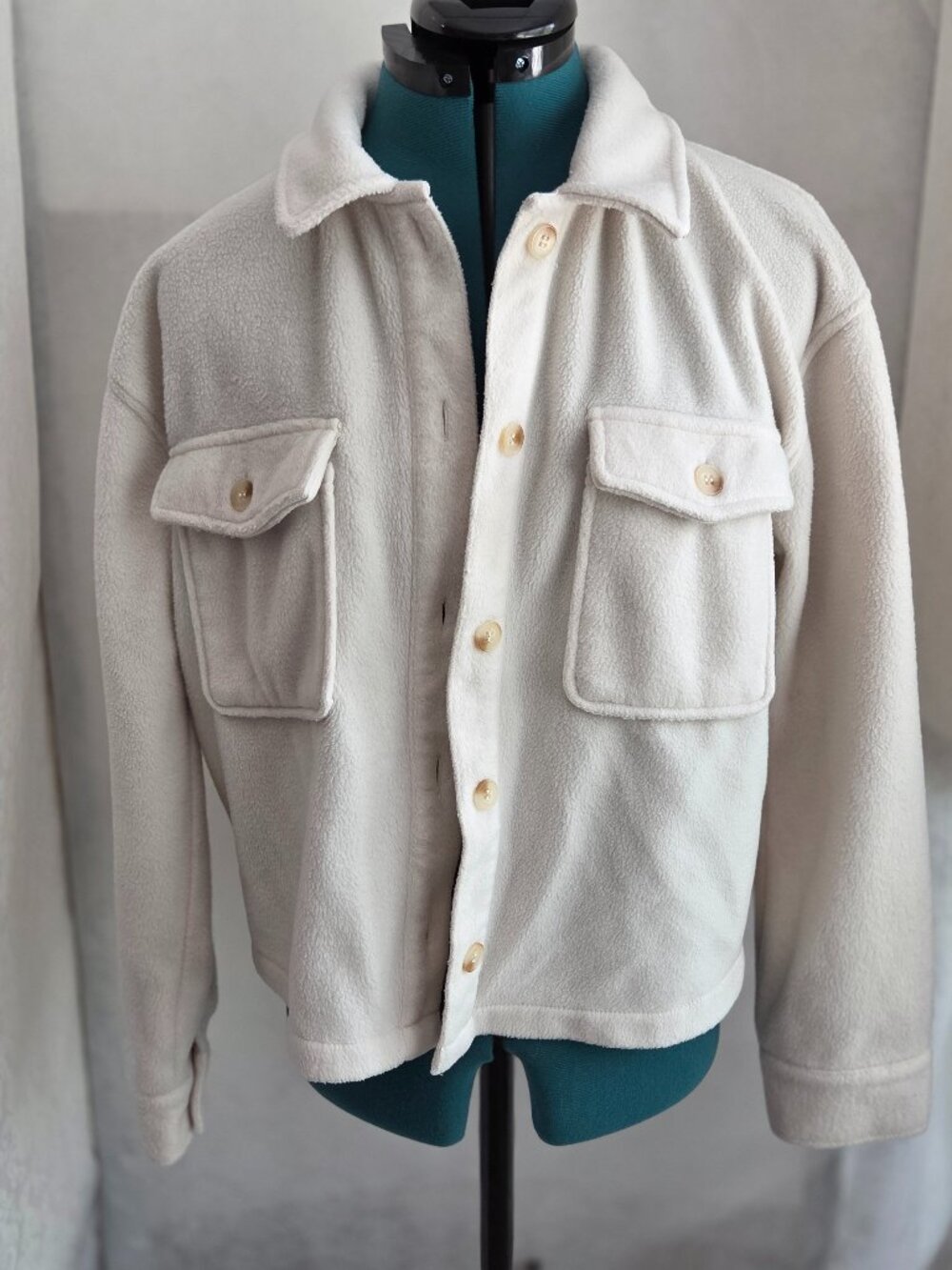 Cream Fleece Cropped Shacket